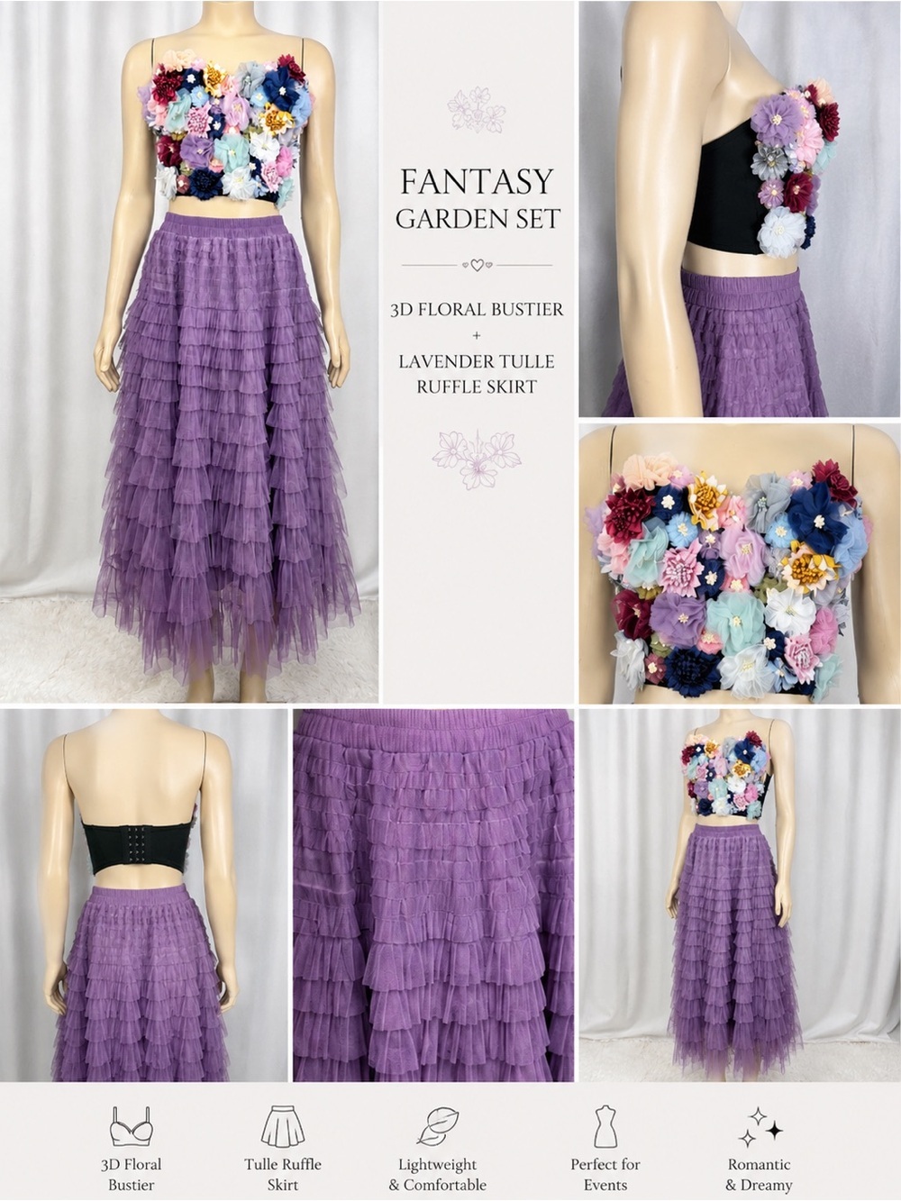 3D Floral Bustier Crop Top Fairycore - Picture 6 of 8
